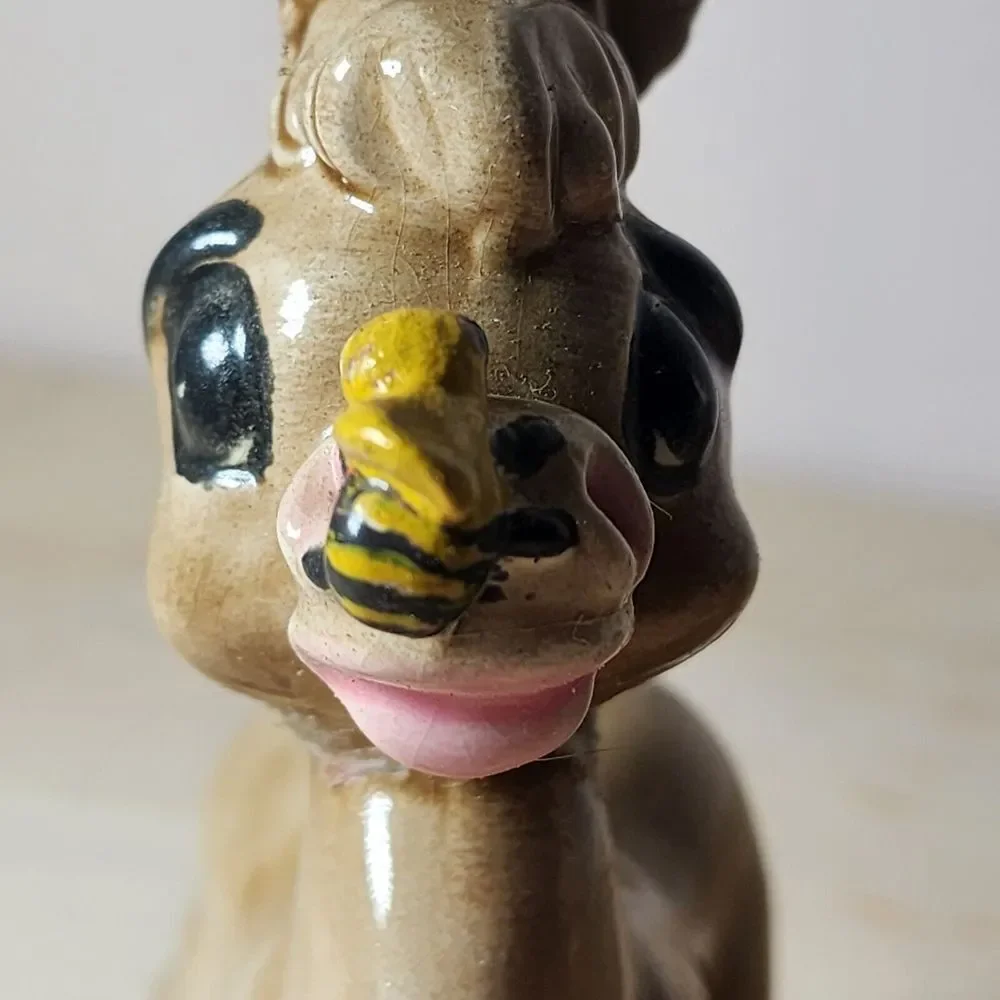 Cute VTG Pair Of Ceramic Donkey Figurines One With Bee (Repaired) KEYSTONE Japan